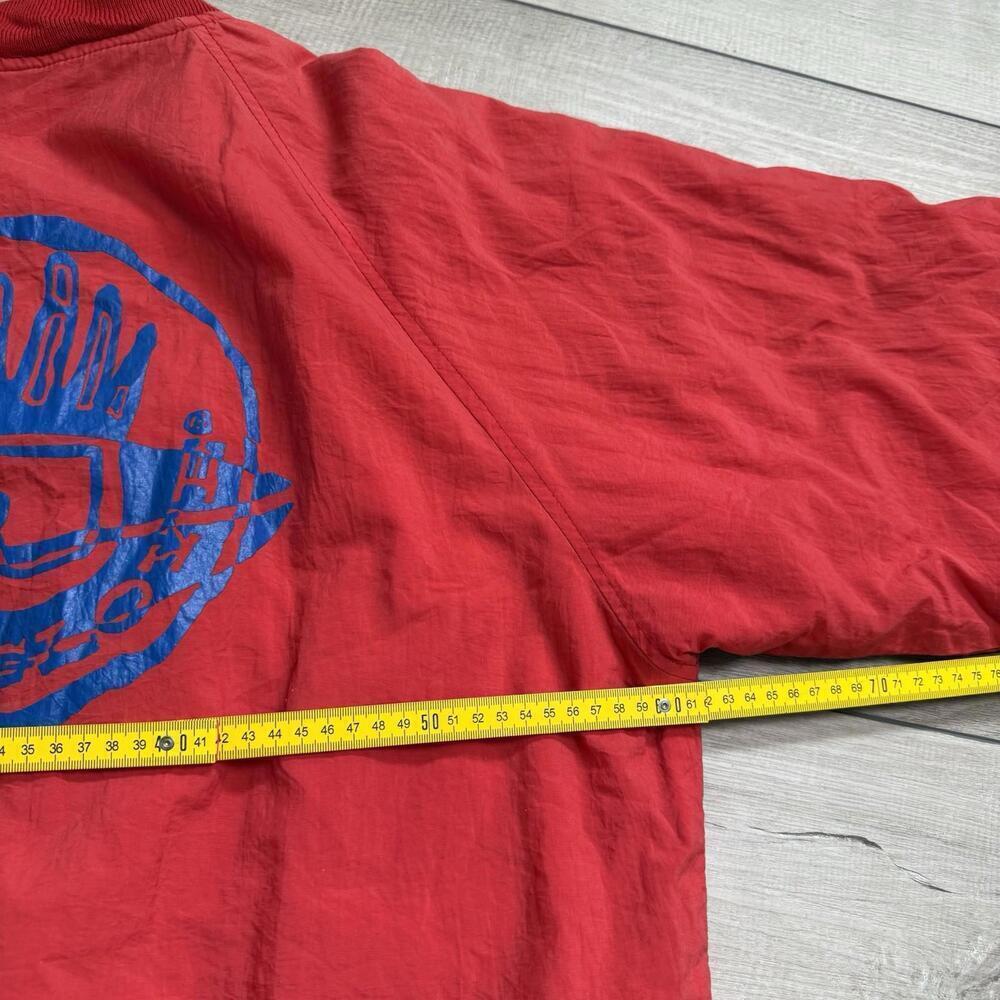 Vintage 1993 Body Glove Red Nylon Bomber Jacket Blue Logo Graphic Size L Surf - Picture 7 of 8